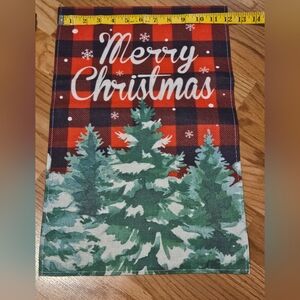 Christmas Flag Wall Decor "Merry Christmas" Green Pine Trees Red/Black NEW